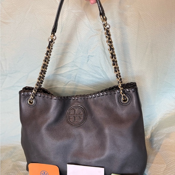 Tory Burch Black Leather Tote Bag 2 Way! - Picture 3 of 9